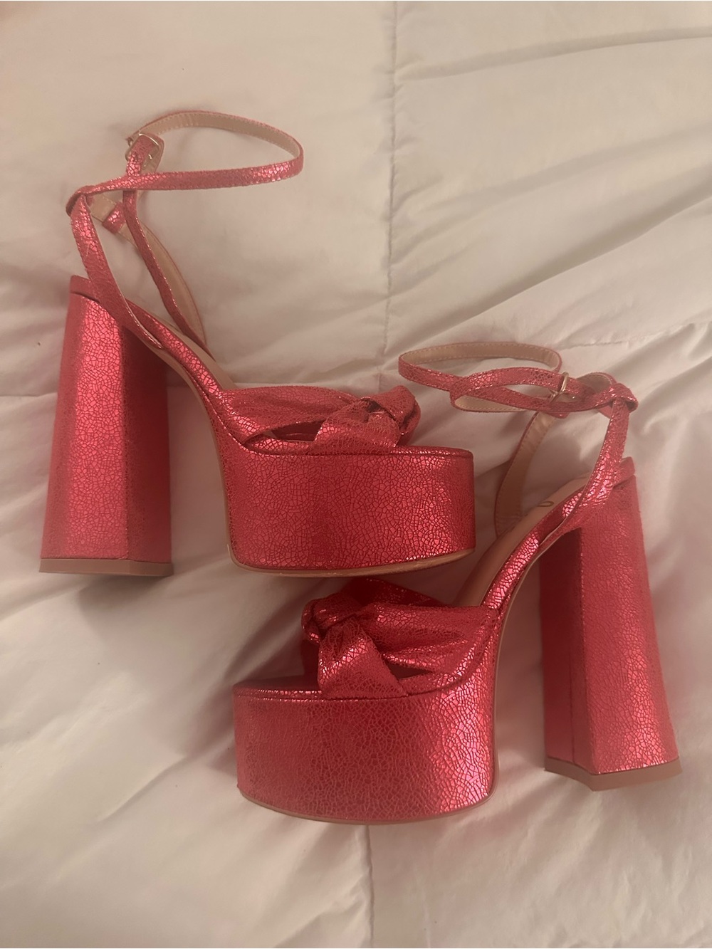 Women's Metallic Lulus Pink Platform Block Heel Sandals
